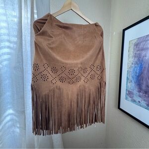 Western style faux suede Fringe Mini Skirt